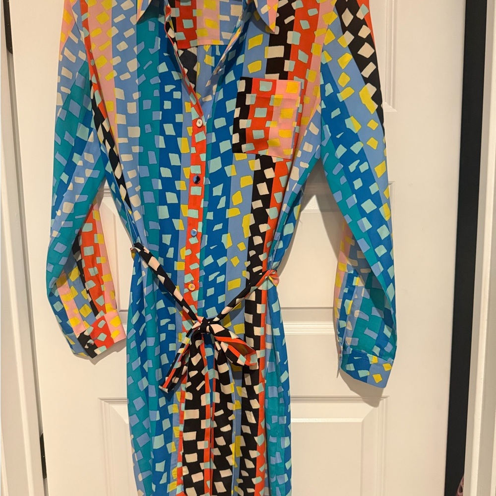 Diane Von Furstenberg Colorful Geometric Long Sleeve Dress